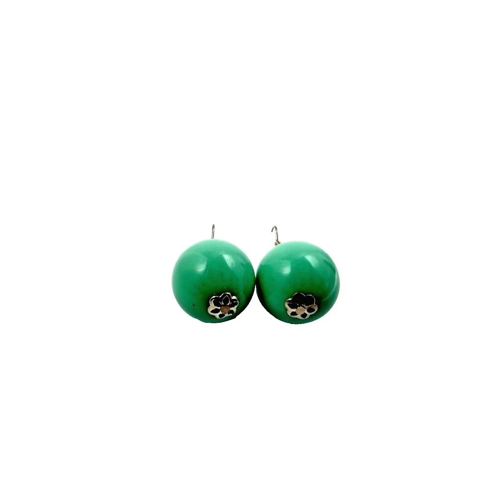 Vintage Turquoise Lucite Ball Drop Earrings Aqua Green Orb Retro Mod 1960s